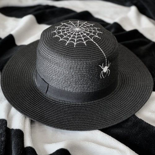 Spider Spiderweb Straw Hat Goth Summer 