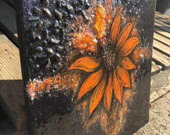 Crystal Sunflower Mixed Media Painting