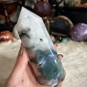 Crystal Moss Agate Tower