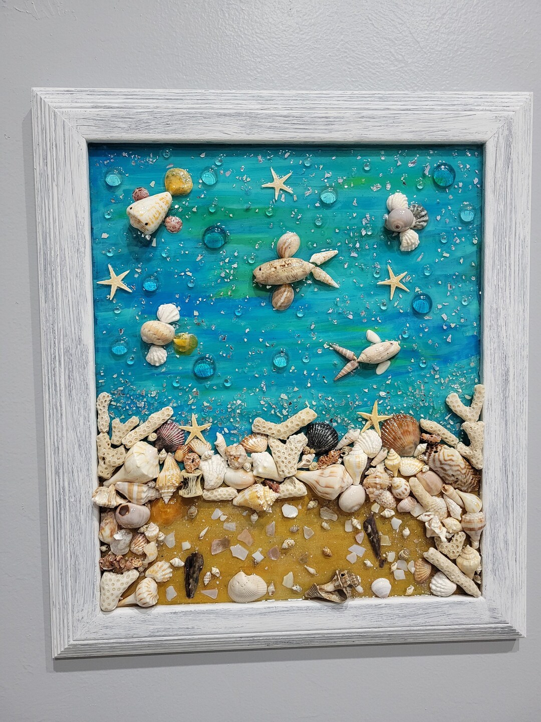 Beach Scene Shell Glass & Resin Art Wall Hanging Etsy