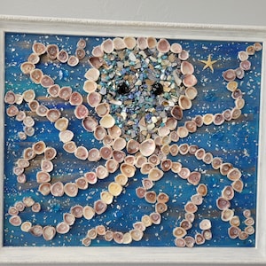 Beach Ocean Octopus Shell Art Glass & Resin Art Wall Hanging