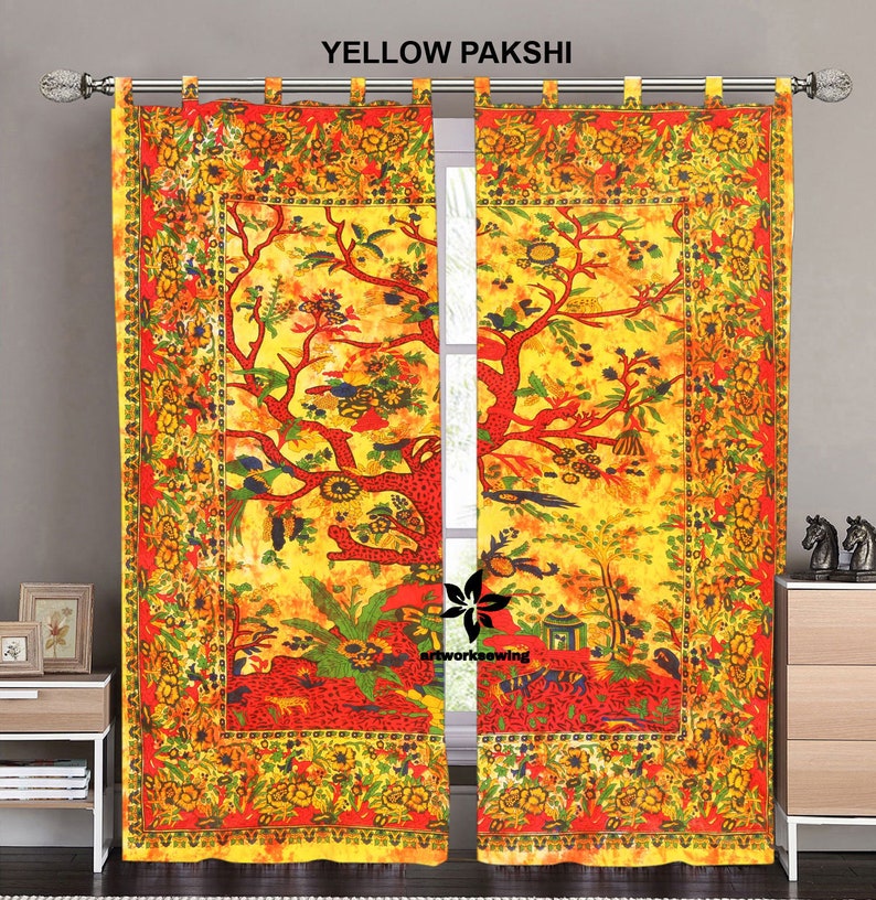 Queen Size Curtain /& Window Treatments Yellow Bird Tree Boho Drapes Kitchen Window Curtains Door Curtains 2 Panel Curtain Set
