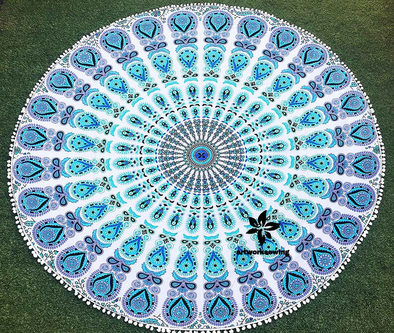 56 Psychedelic Without Tassels Peacock Mandala Printed Design Round Tapestry Hippie Towel Cloth Beach Home /& Garden Decorative Yoga Mat
