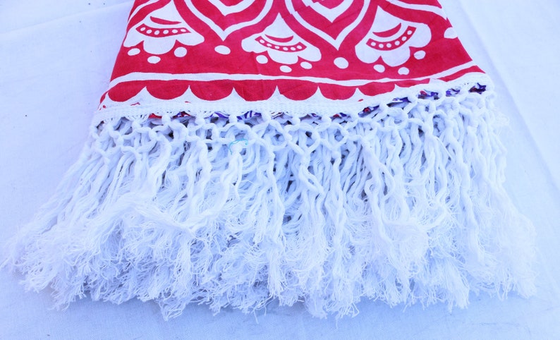 Pink White Ombre Indian Printed Mandala Round Table Cloth Beach Blanket Beach Hippie Mandala Bohemian Tapestry Yoga Mat Beach With Tassels