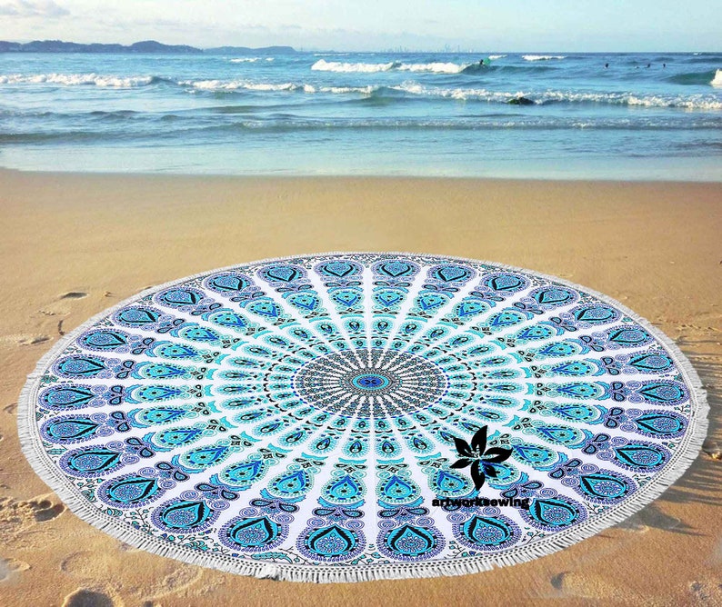 56 Psychedelic Without Tassels Peacock Mandala Printed Design Round Tapestry Hippie Towel Cloth Beach Home /& Garden Decorative Yoga Mat