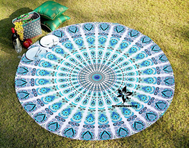 56 Psychedelic Without Tassels Peacock Mandala Printed Design Round Tapestry Hippie Towel Cloth Beach Home /& Garden Decorative Yoga Mat