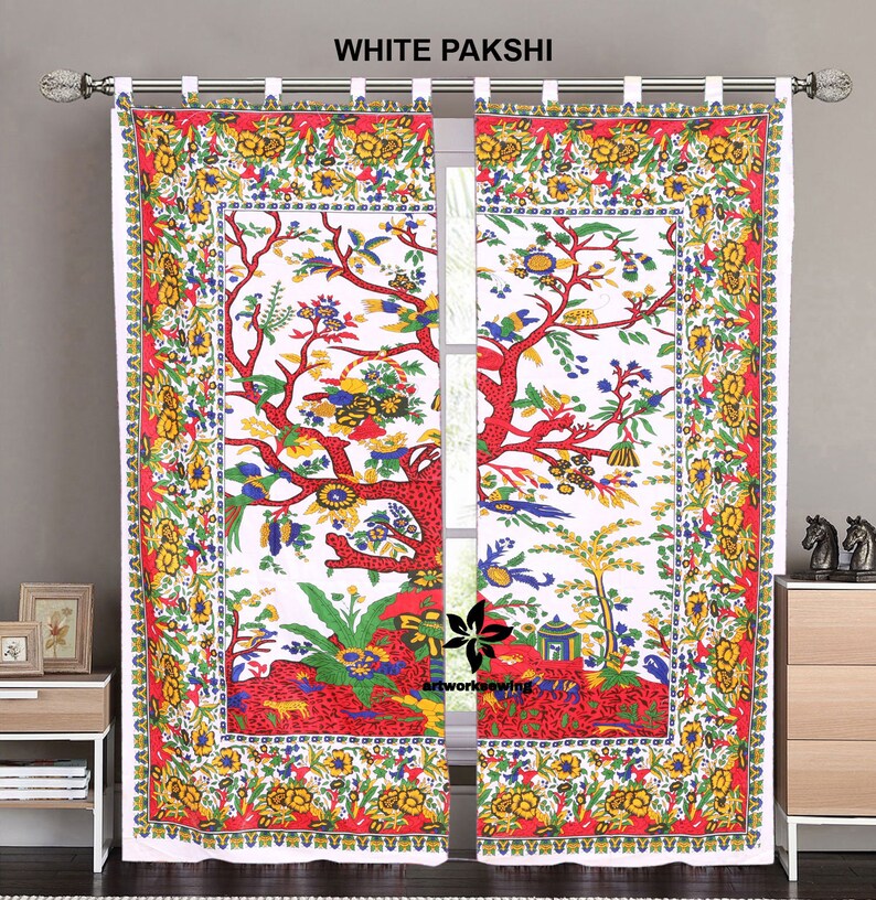 Queen Size Curtain /& Window Treatments Yellow Bird Tree Boho Drapes Kitchen Window Curtains Door Curtains 2 Panel Curtain Set