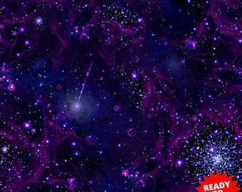 Space Stars Planets Silver Glitter Blue Cotton Fabric Traditions By The Yard