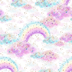 unicorn fabric, printed glitter fabric unicorn rainbow fabric, cotton fabric, organic cotton, jersey fabric, quilting fabric, fabric by yard