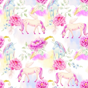 unicorn fabric unicorn floral fabric knit by the yard unicorn rainbow fabric cotton fabric mystical fabric unicorn print unicorn and baby