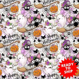 Halloween cats, bat fabric, knit fabric, cotton fabric, ghost fabric, witch fabric, web prints, Halloween webs, pumpkin fabric, ghost fabric