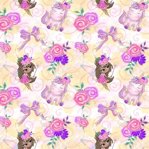 Fairy fabric, unicorn fabric, floral fabric, ribbon fabric, fairy prints, cotton fabric, knit fabric, fabric by the yard, fairies, magical