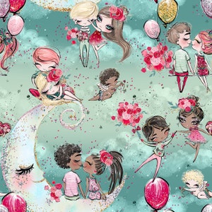 s136 Valentine fabric, cotton fabric, knit fabric, fabric by the yard, floral fabric, love fabric, kisses fabric, XOXO fabric,balloon fabric