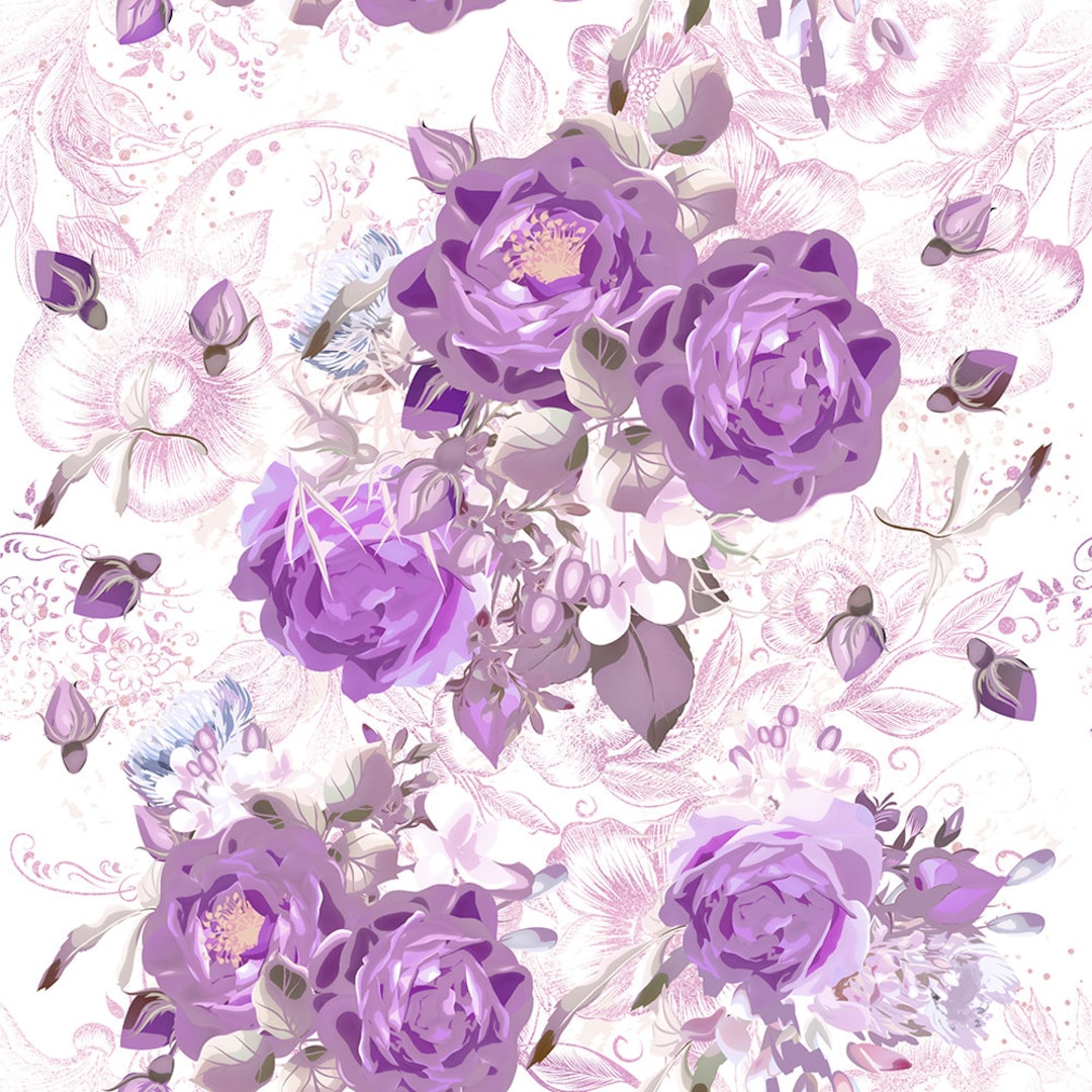 Purple Floral, Pink Floral, Cotton by the Yard, Fleece Fabric, Knit