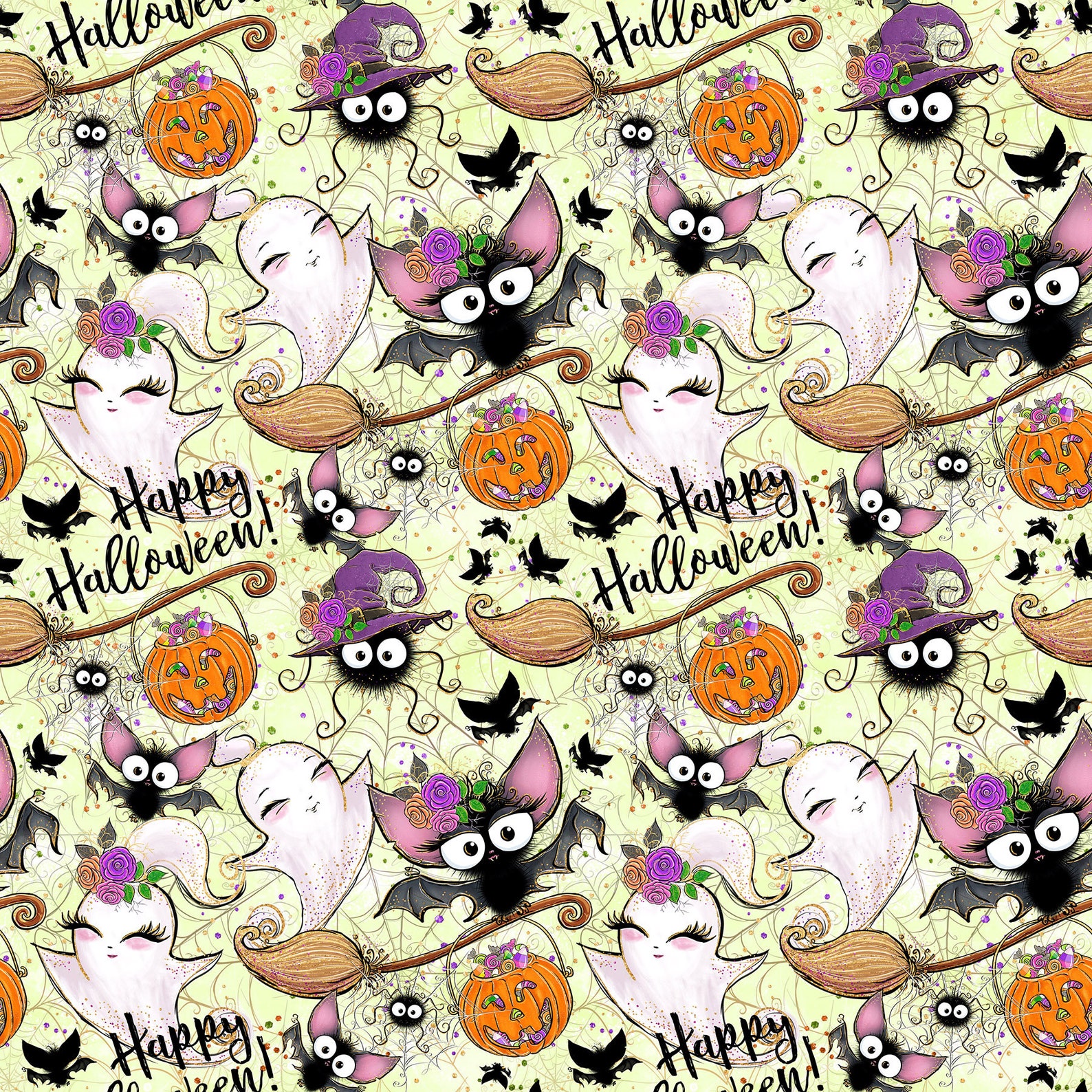 Halloween Fabric Cat Fabric Knit Fabric Cotton Fabric Witches