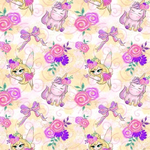 Fairy fabric, unicorn fabric, floral fabric, ribbon fabric, fairy prints, cotton fabric, knit fabric, fabric by the yard, fairies, magical