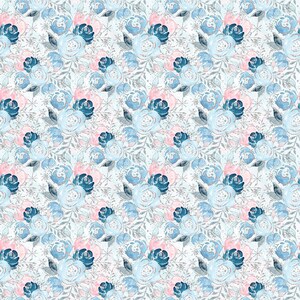 s229 floral fabric, rose fabric, roses fabric, blue floral, enchanted fabric, cotton fabric, Knit by the yard, winter floral, pink floral,