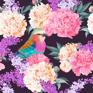 s27 Purple floral, pink floral, cotton by the yard, fleece fabric, knit fabric, floral knit, modern jersey, floral fleece, floral knit,