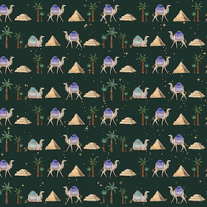 Camels fabric, Desert scene fabric, Egypt fabric, Egyptian fabric, Sarcophagus fabric, Sphinx fabric, Pyramids fabric, Camels fabric, Desert