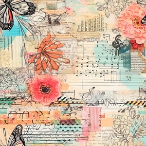 Mixed media fabric, colorful media prints, floral media fabric, notes fabric, cotton by the yard, fleece fabric, knit fabric,
