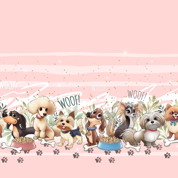 Puppy fabric, dog fabric, knit fabric, cotton, pets fabric, cute dogs, Dachshund fabric, Pomeranian fabric, woof fabric, dog strips