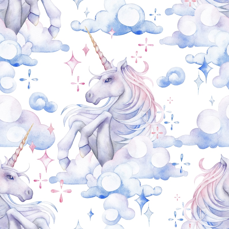 Unicorn Fabric Unicorn Cloud Fabric Knit by the Yard Unicorn Etsy