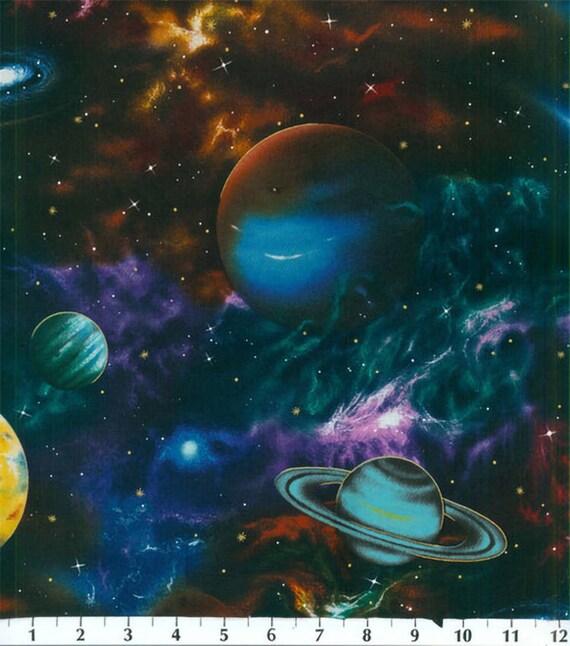 Planets Fabric Outer Space Solar System Fabric Galaxy Fabric Stars Fabric Nebula Fabric Milky Way Novelty Fabric Cotton By The Yard