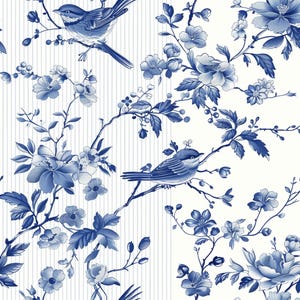 Chinoiserie Floral 13, blue birds, Chinese floral, fabric by the yard, cotton fabric, Chinese pattern, blue floral pattern, Chinoiserie art
