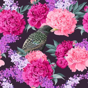 s184 Purple floral, pink floral, cotton by the yard, fleece fabric, knit fabric, floral knit, modern jersey, floral fleece, floral knit,