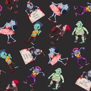 Zombie fabric, Zombies, knit fabric, cotton fabric, zombies response, walking dead, movie fabric, zombie apocalypse, cotton by the yard,