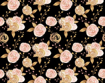 floral fabric, pink floral fabric,cotton fabric, knit fabric, gold floral fabric, jersey fabric, organic fabric, spandex fabric, rose fabric