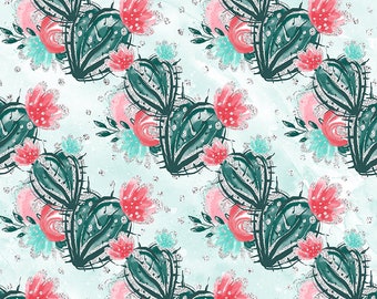 Cactus fabric, cactus prints, floral cactus, knit by the yard, cotton by the yard, cotton fabric, girl fabric, cactus print, cactus cotton