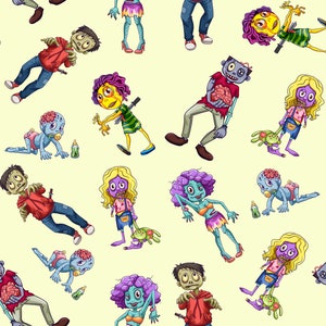 Zombie fabric, Zombies, knit fabric, cotton fabric, zombies response, walking dead, movie fabric, zombie apocalypse, cotton by the yard,