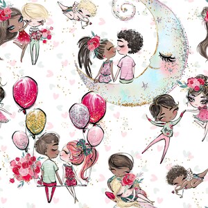 Valentine fabric, cotton fabric, knit fabric, fabric by the yard, floral fabric, love fabric, kisses fabric, XOXO fabric,balloon fabric,moon