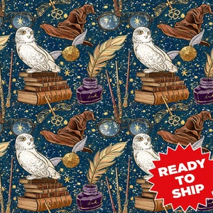 Wizard fabric, Wizard prints, owl fabric, magic fabric, wizards fabric, cotton by the yard, cotton fabric, wizard  fabric