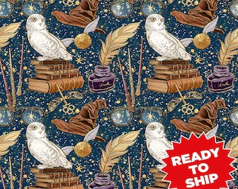 Wizard fabric, Wizard prints, owl fabric, magic fabric, wizards fabric, cotton by the yard, cotton fabric, wizard  fabric