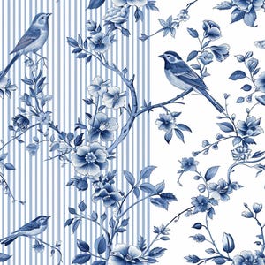 Chinoiserie Floral 14, blue birds, Chinese floral, fabric by the yard, cotton fabric, Chinese pattern, blue floral pattern, Chinoiserie art