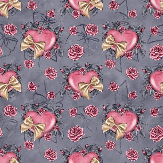 Hearts Fabric, Valentine Fabric, Knit Fabric, Rose Prints, Cotton Fabric,  Kona Cotton, Jersey Fabric, Quilting Fabric, Valentine Hearts 