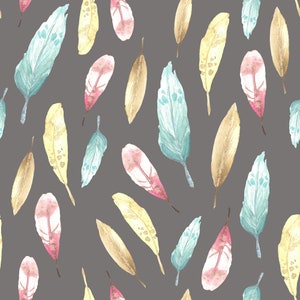 feather fabric- deer fabric- bear fabric- fall fabric- knit fabric- crib sheet- cotton fabric- woodland animal  floral fabric woodland