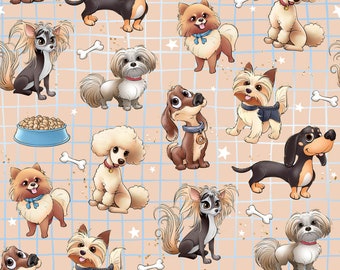 Puppy fabric, dog fabric, knit fabric, cotton, pets fabric, cute dogs, Dachshund fabric, Pomeranian fabric, woof fabric, dog strips