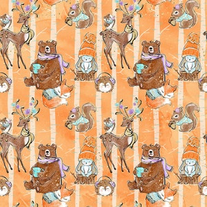 Woodland fabric- deer fabric- bear fabric- fall fabric- knit fabric- crib sheet- cotton fabric- woodland animal  floral fabric woodland