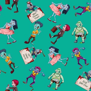 Zombie fabric, Zombies, knit fabric, cotton fabric, zombies response, walking dead, movie fabric, zombie apocalypse, cotton by the yard,