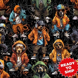 Hip Hop Dog Fabric, animal fabric, cool dog fabric, cool dog prints, fabric by the yard, dog fabric,