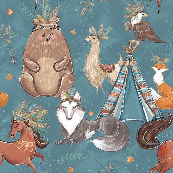 Poplin Fabric Woodland Fabric 100/% Cotton Llama Cotton Fabric