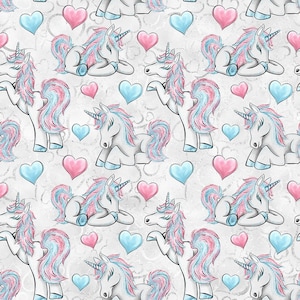 unicorn fabric unicorn hearts fabric fabric by the yard unicorn rainbow fabric cotton fabric Knit fabric jersey knit fabric quilting fabric