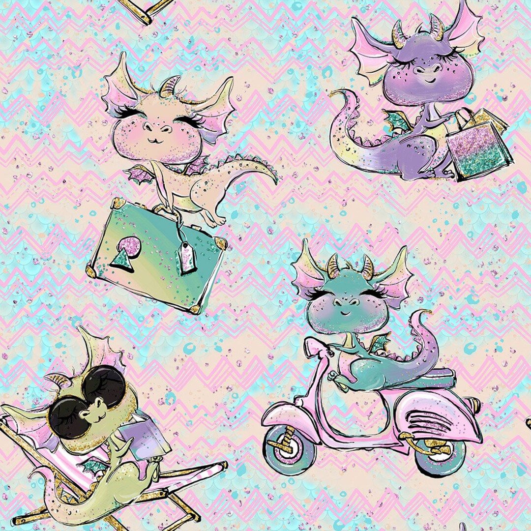 Dragon Fabric, Cotton Fabric, Knit Fabric, Knit by the Yard, Girl