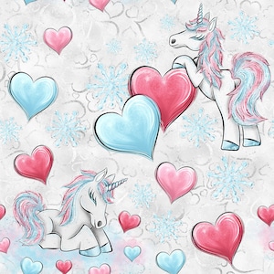 unicorn fabric unicorn hearts fabric fabric by the yard unicorn rainbow fabric cotton fabric Knit fabric jersey knit fabric quilting fabric