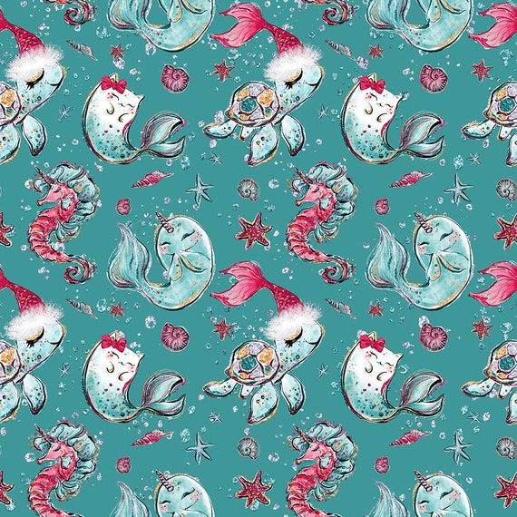 knit fabric mermaid fabric mermaid castle cotton fabric dolphin fabric under the sea nursery