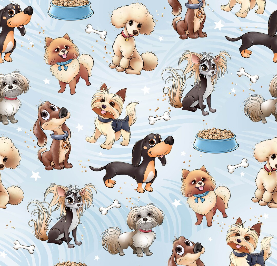 Picture of Puppy Fabric, Dog Fabric, Knit Fabric, Cotton, Pets Fabric, Cute Dogs ...