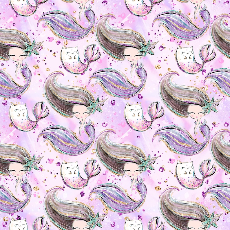 Mermaid Fabric Mermaid Prints Knit Fabric Cotton Fabric - Etsy